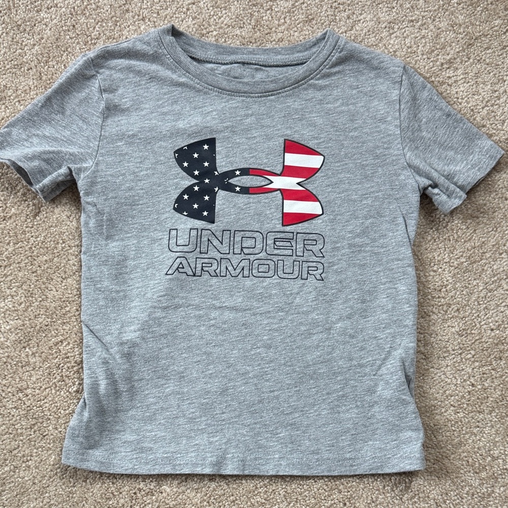 Under Armour Gray Tee with American Flag Logo